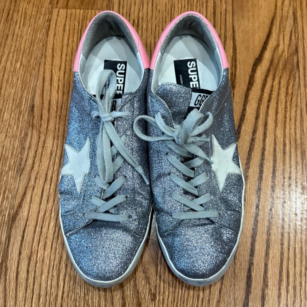 Golden Goose Superstar Silver Glitter Sneakers